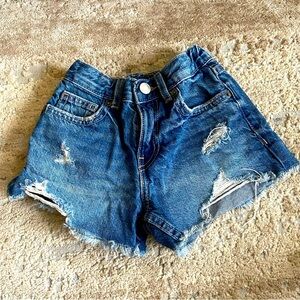 Zara Denim Jean Shorts Distressed Cut Off Elasticated Waist Medium-Dark Wash